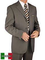 Valenti Men Suits Italian Super 150s Merino Wool and Silk Hand Tailored Made in Italy Canvas Front Complete Jacket and Pants Taupe Pinstripe