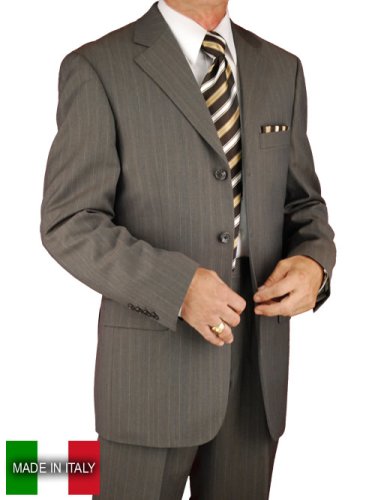 Valenti Men Suits Italian Super 150s Merino Wool and Silk Hand Tailored Made in Italy Canvas Front Complete Jacket and Pants Taupe Pinstripe