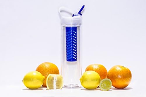 Infuser Water Bottle Plastic 2 Pack Flavor Water with Fruit Blue Basket and Blue Straw 26oz