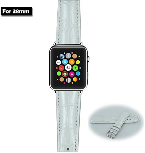 MOTONG New Genuine Leather Replacement Strap for 2015 Apple Watch,38mm Classic Buckle&Modern Buckle with leopard print(Fulfilled by Amazon)(White)