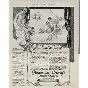 1919 Movie Ad, "ALADDIN'S LAMP", A Paramount - Artcraft Motion Picture, from Famous Players - Lasky Corporation, Adolph Zukor, President, Jesse L. Lasky, Vice President, and Cecil B. DeMille, Director General. A1251. **THIS IS AN AD / POSTER, NOT A DVD**