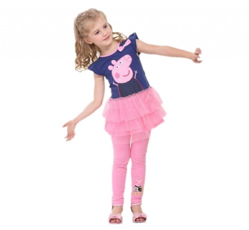 Peppa Pig Girl's Dress Fashion Clothing Kids Cartoon Wear Child ,Navy/pink,6y