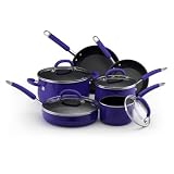 Rachael Ray Porcelain Enamel Nonstick 10-Piece Cookware Set, Blue