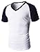 H2H Men's Basic Raglan T-shirts with V-neck Short Sleeve