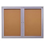 Ghent 36 x 48 Inches 2-Door Satin Aluminum Frame Enclosed Bulletin Board - Natural Cork (PA23648K)