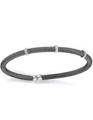 Sterling Silver & Cz Black Rhodium Plated Bangle