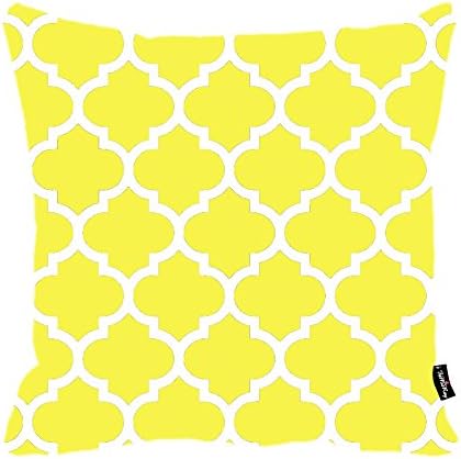 i FaMuRay Custom Pillow, Bright Yellow and White Color Moroccan Quatrefoil Design Design Zippered Cushion, 18x18 inches