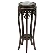 Antique Style 35" Tall Accent / End Table With Mahogany Finish, Carved Trim & Marble Top