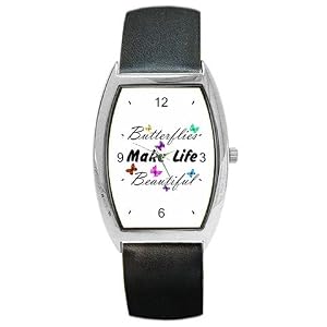 Barrel Style Metal Watch of Butterflies Make Life Beautiful (Monarch Butterfly, Gardening, Life Cycle, Transformation)