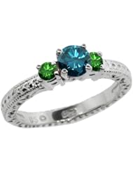 0.79 Ct Round Blue and Green Diamond 18K White Gold 3-Stone Ring