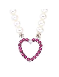White pearls necklace with 14k White gold Rubies and a diamond open Heart pendant