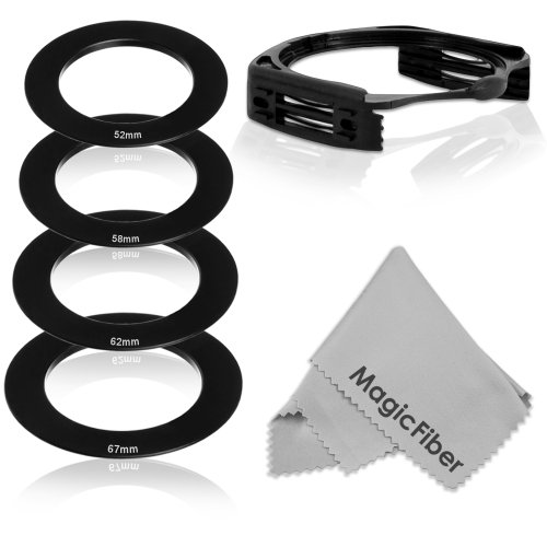 Square Accessory Kit Compatible with Cokin P Series - Includes: 52MM, 58MM, 62MM and 67MM Adapter Rings + Square Filter Holder + Premium MagicFiber Microfiber Lens Cleaning Cloth