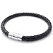 KONOV Jewelry Black Leather Mens Bracelet Stainless Steel Clasp, 6mm - 7