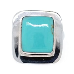 Sterling Silver Square Turquoise Inlay Ring, Size 7