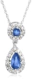14k White Gold Diamond and Sapphire Circle Tear Dangle Pendant (1/10 cttw, G-H Color, I1 Clarity)