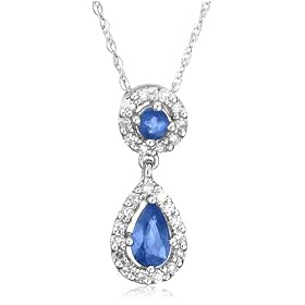 14k White Gold Diamond and Sapphire Circle Tear Dangle Pendant (1 10 cttw, G-H... by Amazon.com Collection