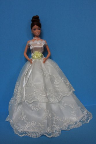 Elegant White Wedding Gown with Veil and Gloves Made to Fit the Barbie Doll
