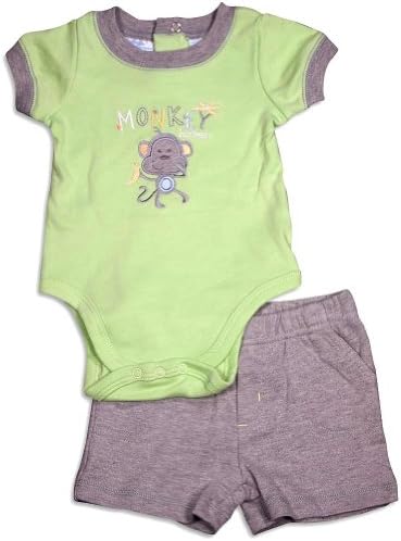 Baby Headquarters - Baby Boys Monkey Short Sleeve Short Set, Lime, Grey 31317-6-9Months