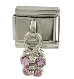SilverBin Pink CZ Dangling Charm Butterfly Stainless Steel Italian Charm Link