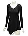 Lock and Love WT960 Womens V Neck Long Sleeve Tunic Top with Asymmetrical Hem L Black