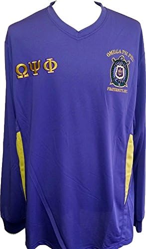 Omega Psi Phi Escutcheon Shield Dri-Fit Mens Tee [Long Sleeve - 4XL - Purple]