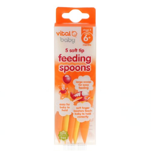 Imagen 4 de Vital Baby - Cucharas infantiles con cazoleta blanda (5 unidades), color naranja