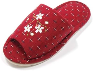 KNP29809-Japanese Cotton Indoor Women Slippers With Flower (S(5-6)35-36 S EU, RED)