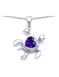 Original Star K (tm) Large 10mm Heart Shape Simulated Amethyst Sea Turtle Pendant in 925 Sterling Silver