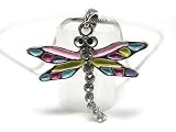 White Gold Plated Crystal and Multicolored Dragonfly Pendant Necklace