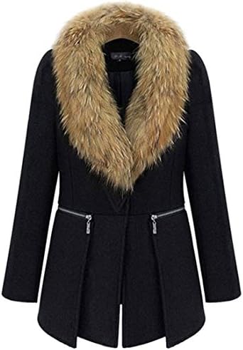 Women's Woolen Plus Size Winter Outerwear Jacket Coat Fur Collar (4XL)
