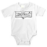 Onesie with black and white, Michigan, Detroit, sign, banner, advertisement