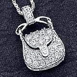 Sterling Silver CZ (Cubic Zirconia) Purse Pendant on 18 inch Chain Necklace