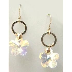 Crystal Flowers and Gold Hoop Earrings