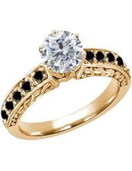 1.30 Ct Round H/I and Black Diamond 925 Yellow Gold Plated Silver Ring