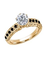 1.30 Ct Round H/I and Black Diamond 925 Yellow Gold Plated Silver Ring