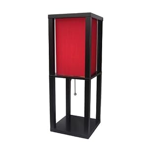 Shelf Lamp with Red Silk Shade by
