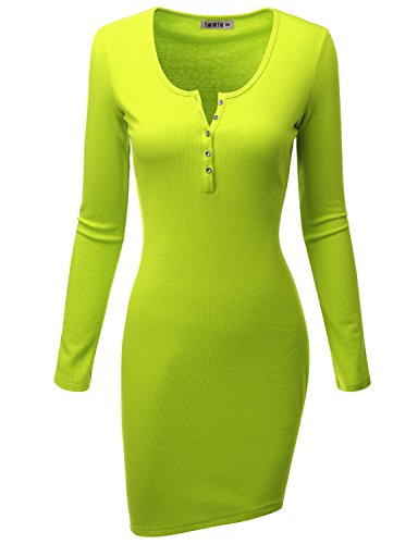 Doublju Womens Plus-size Longsleeve Casual Rib Cotton Knit Henley Dress