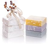 ORGANIC HANDMADE SOAP GIFT SET - ALL NATURAL - Scented w/ Pure Aromatherapy Grade Essential Oils - 3 Full Size Bars - Comes Boxed, Gift Wrapped in Cellophane w/ Satin Bow & Spring Floral Embellishment