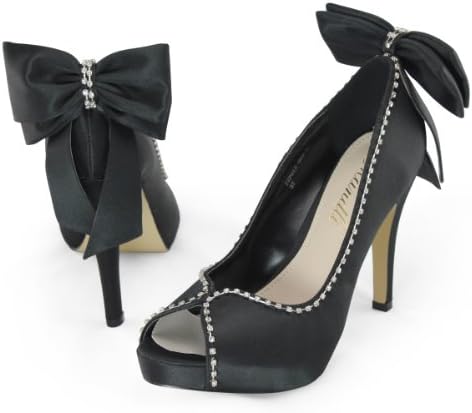SHOEZY Womens High Heel Pump Shoes Wedding Prom Rhinestones Back Bowknot Black US 9