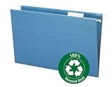 Smead 100% Recycled Hanging File Folders, Legal Size, 1/5 Cut Tab, Blue, 25 per Box (65062)