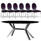 French Style Black & Chrome Dining Table Set (1 Table 6 Chairs)....Black Velvet chairs