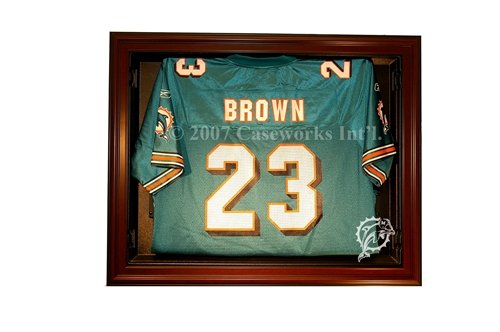 Miami Dolphins Football Jersey Display Case with Removable Face and Mahogany Finish Frame