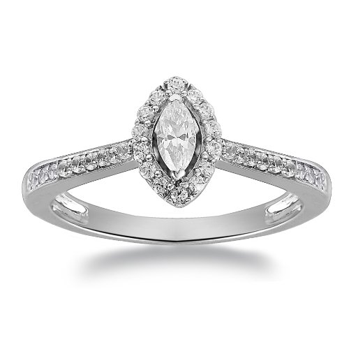 Womens 10k White Gold Engagement Ring (1/4 cttw I-J Color, I2 Clarity), Size 8