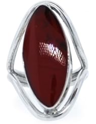 Sterling Silver Marquise-Shaped Reconstituted Red Jasper Inlay Ring