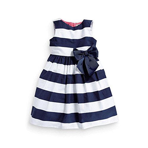 PanDaDa Baby Girls One Piece Striped Bow Sleeveless Sundress Summer Tutu Dress