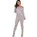 Longwu Women's Fashion Off-Shoulder Drawstring Jumpsuits Rompers Knee Hole Pants Grey-L