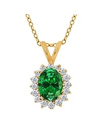 2.47 Ct Oval Green Created Emerald 14K Yellow Gold Pendant