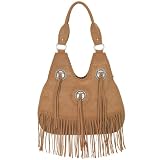 Faux Leather Scoop Handbag - Fringe - Tan - Moondancer - Lou-ella