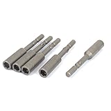 uxcell　六角ナットドライバー　金属　シルバーグレー　5個入り　丸シャンク