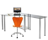 Modern Clear Glass Corner Computer Desk with 35" Extension